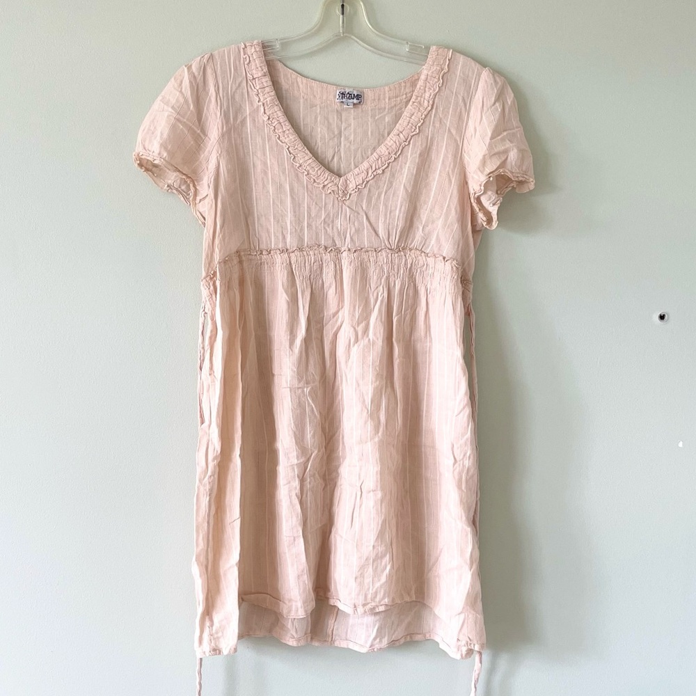 vintage peachy babydoll dress with puffy sleeves
